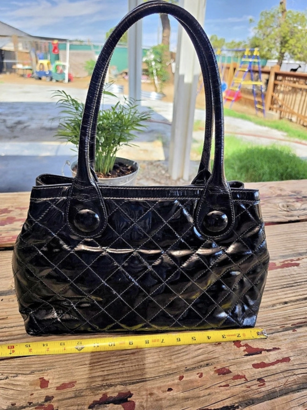 Kate Spade Quilted Patent Tote in Black